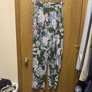 Piphany Floral Wide Leg Pants - Green and Pink